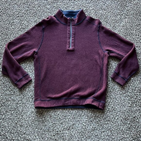 Tommy Bahama Other - Tommy Bahama Quarter Zip Pullover Mens Medium Burgundy Navy Normcore Coastal Dad